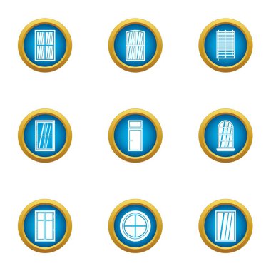 Parlak pencere Icons set, düz stil