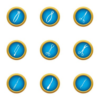 Metallically aracı Icons set, düz stil