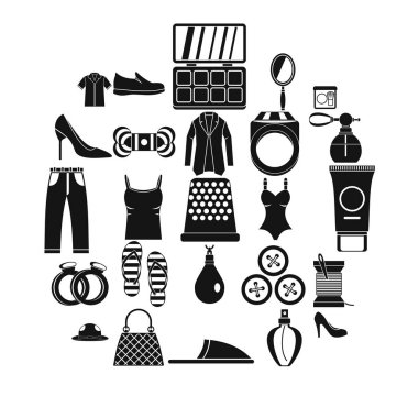 Moda giysiler Icons set, basit tarzı