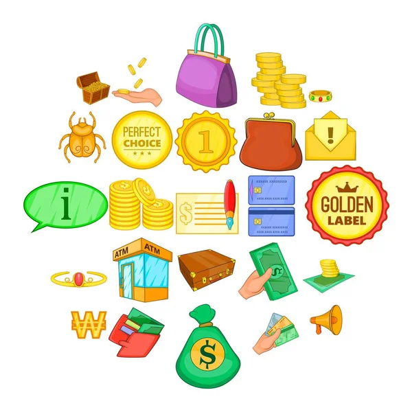 Bereite Cash Icons Set, Cartoon-Stil — Stockvektor