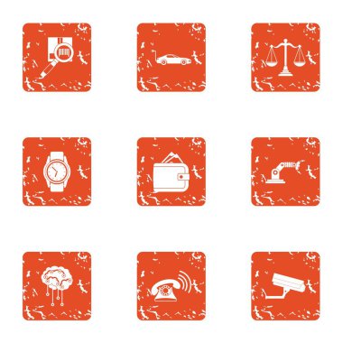 Nano robot Icons set. Beyaz arka plan üzerinde izole web için 9 nano robot vektör simgeler kümesi grunge