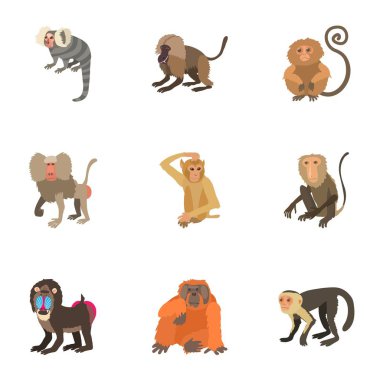 Maymun Icons set, karikatür tarzı