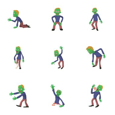 Zombi parti Icons set, karikatür tarzı