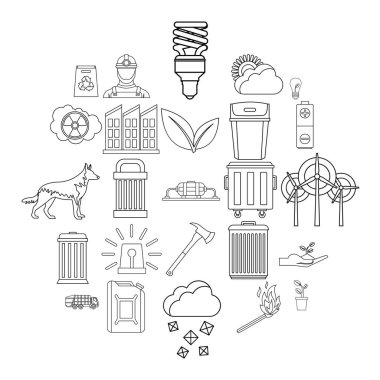 Yıkıcı doğa Icons set, anahat stili