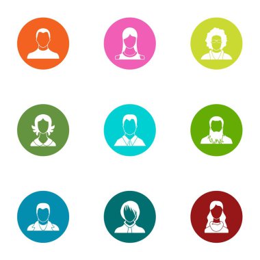 Yüz Icons set, düz stil