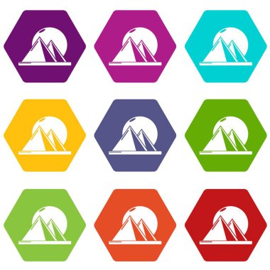 Mısır simgeler 9 set coloful web için beyaz izole piramit