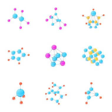 Mikro bağlantı simgeleri ayarlayın. Beyaz arka plan üzerinde izole web için 9 mikro bağlantı vektör simge kümesi çizgi film