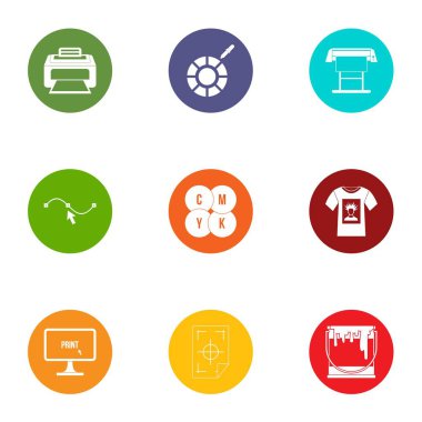 Yazdırma tshirt Icons set, düz stil