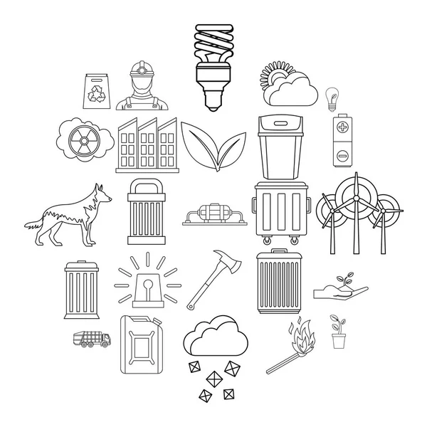 Destructive nature icons set, outline style