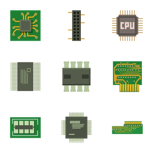 Conjunto de ícones de placa de chip, estilo dos desenhos animados — Vetor de Stock