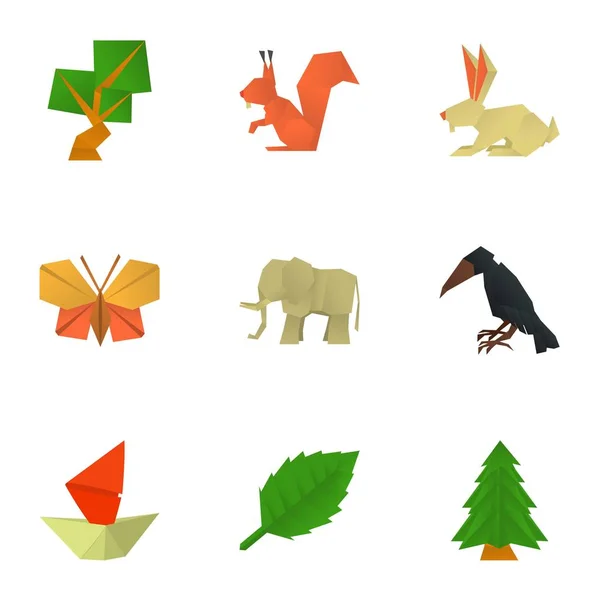 Vytvořit soubor ikon origami, kreslený styl — Stockový vektor