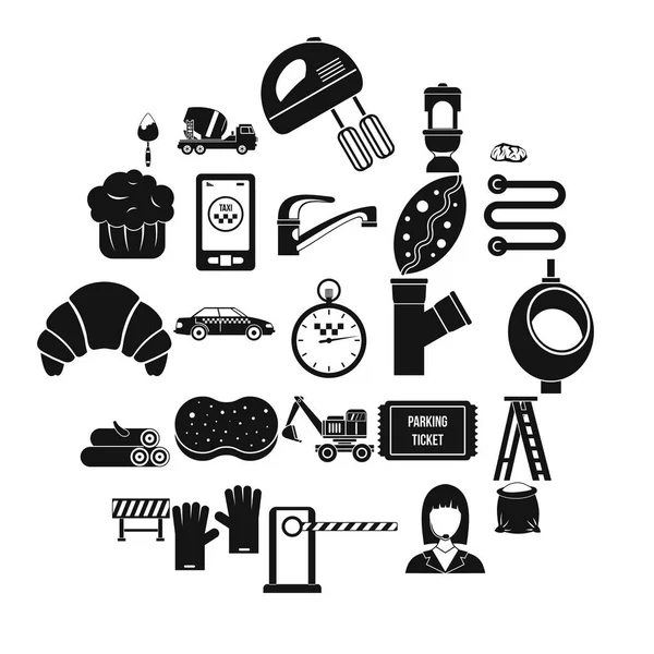 Service iconen set, eenvoudige bouwstijl — Stockvector