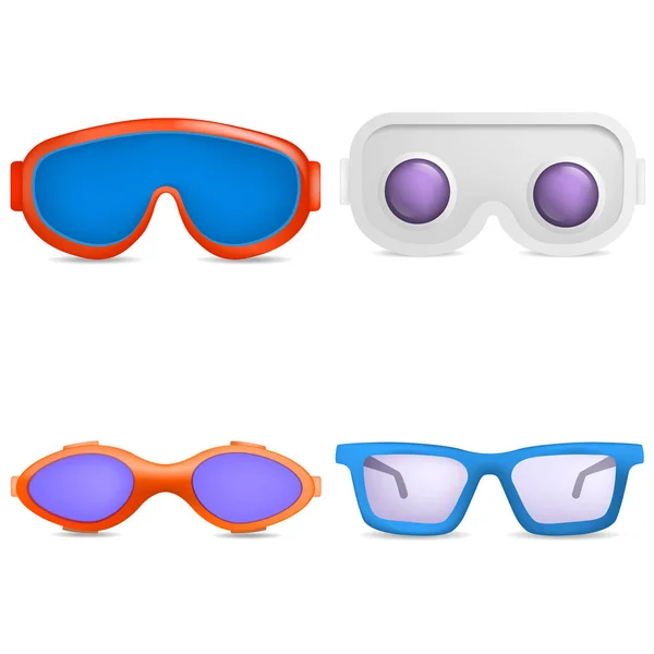 Óculos Esqui Conjunto Ícones Máscara Vidro Ilustração Realista Óculos Esqui — Vetor de Stock