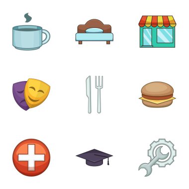 Rahat kafe Icons set, karikatür tarzı