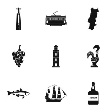 Seaport Icons set, basit tarzı