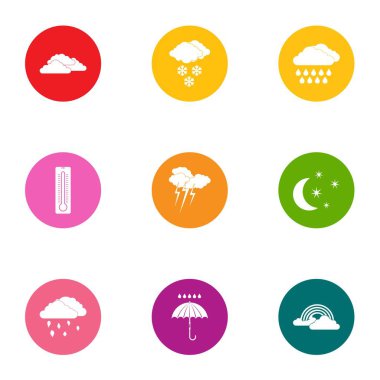 Meteorolojik koşullar Icons set, düz stil
