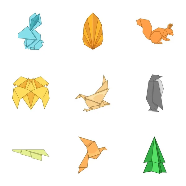 Origami figuur iconen set, cartoon stijl — Stockvector