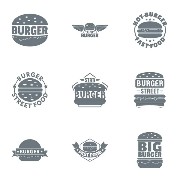 Black Burger Logo Set, schlichter Stil — Stockvektor