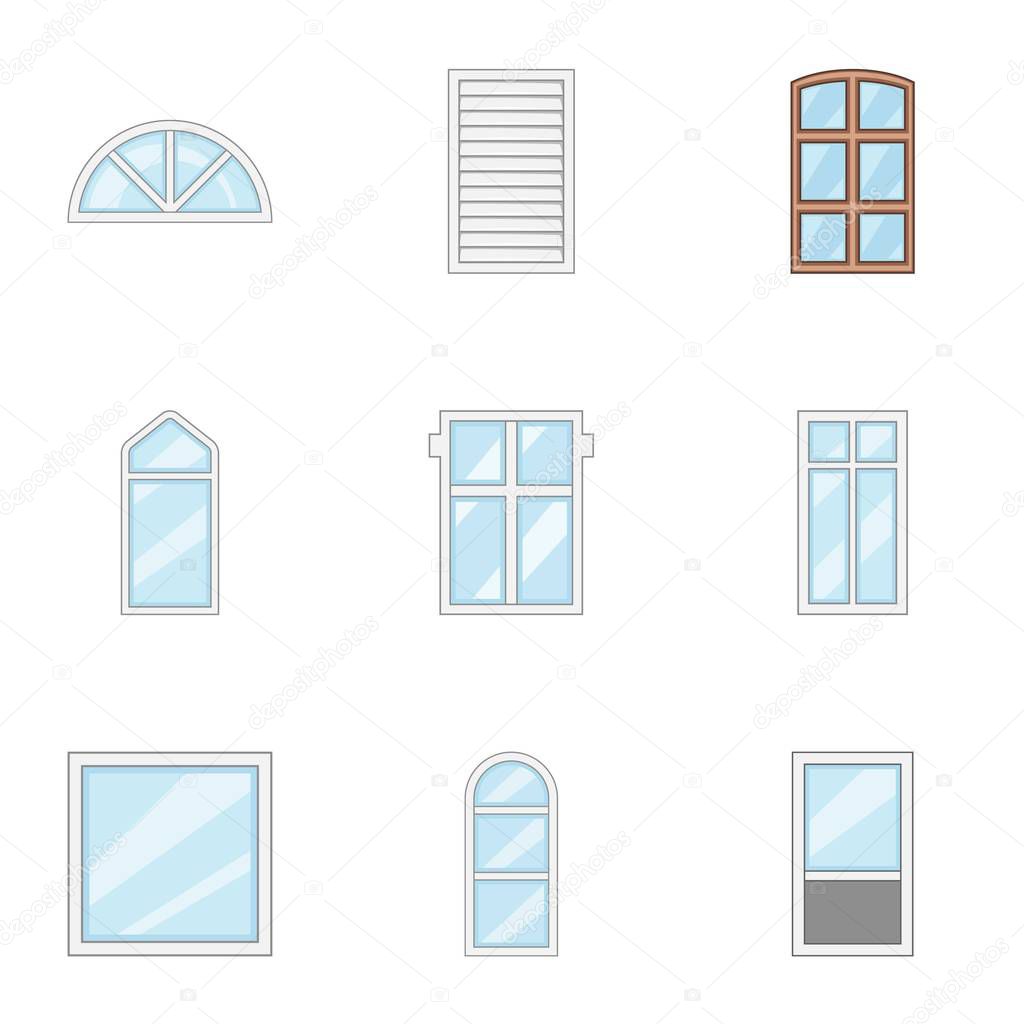 Windowed mode icons set, cartoon style