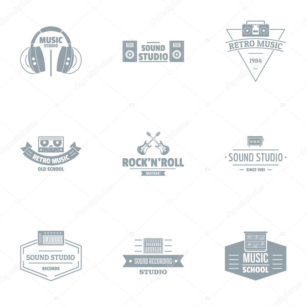 Rock and roll logo set, simple style