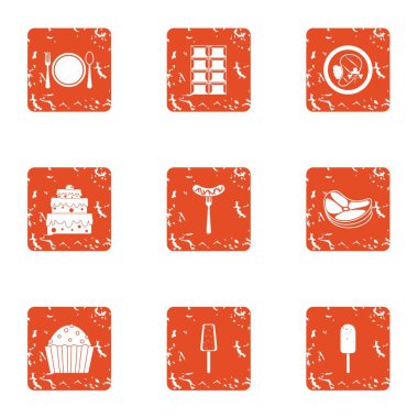 Yemek tabağı simgeler kümesi, grunge tarzı