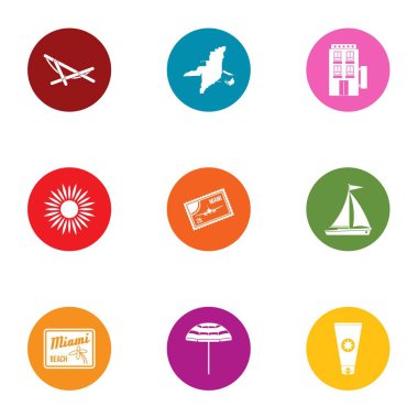 Tematik park Icons set, düz stil