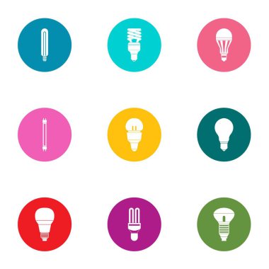 Büyük lamba Icons set, düz stil