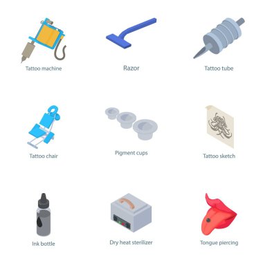 Dövme yolu Icons set, izometrik stili