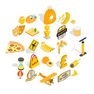 Kültürel dinlenme Icons set, izometrik stili