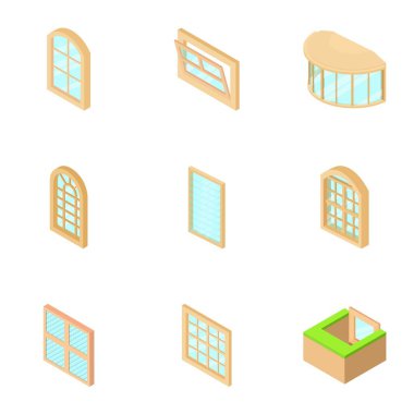 Pencere orifis Icons set, izometrik stili