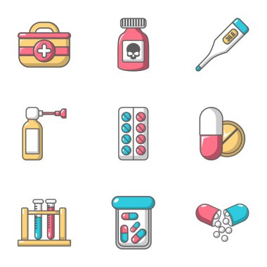 Zehirlenme Icons set, karikatür tarzı tedavi