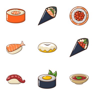Taze balık Icons set, karikatür tarzı