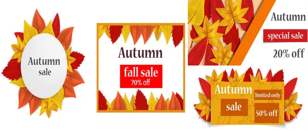 Herbst Verkauf Herbst Banner Set, realistischer Stil — Stockvektor
