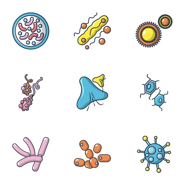 Conjunto de iconos contingentes microbianos, estilo de dibujos animados — Vector de stock