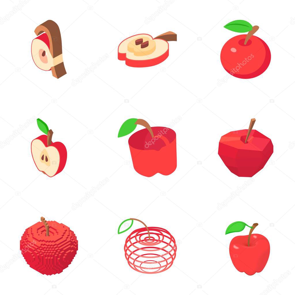 Apple day icons set, isometric style