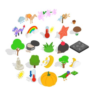 Canavar dünya Icons set, izometrik stili