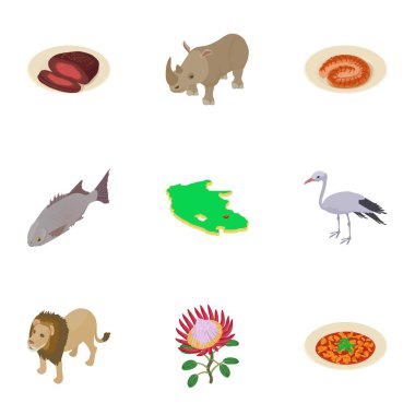 Afrika kıta Icons set, karikatür tarzı