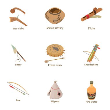 Kızılderili Icons set, karikatür tarzı