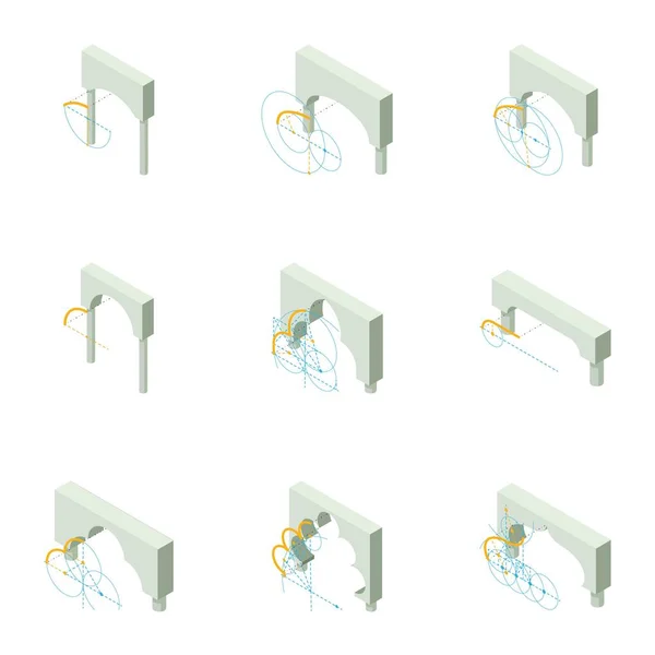 Conception de l'ensemble des icônes arc, style isométrique — Image vectorielle