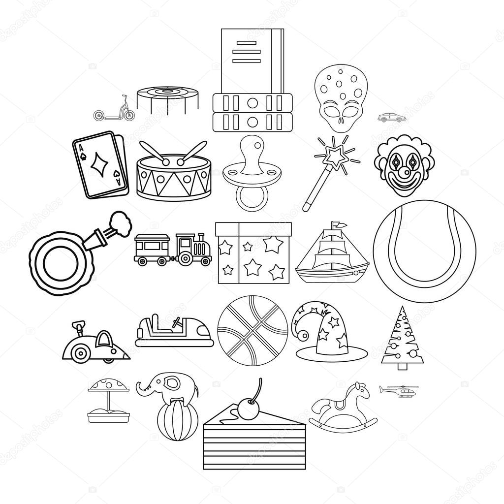 Kid things icons set, outline style
