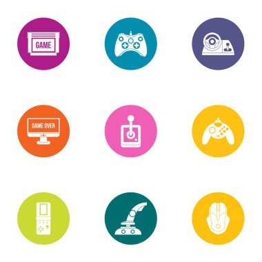 Oyun bitti Icons set, düz stil