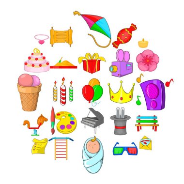 Doğum günü Icons set, karikatür tarzı