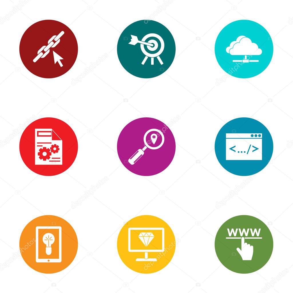 Work with information icons set, flat style