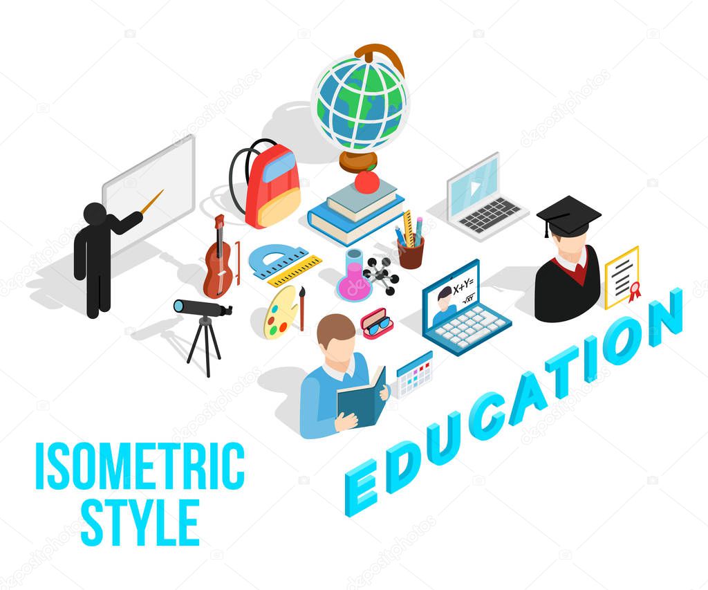Education concept icons set, isometric style