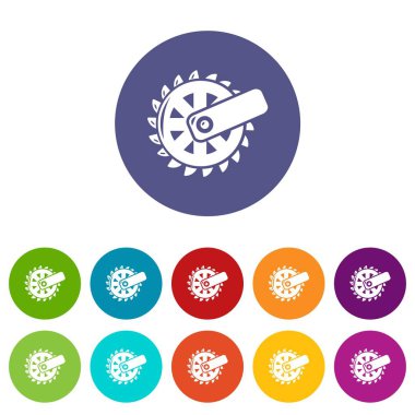 Vektör renk set madencilik kesme tekerlek simgeler