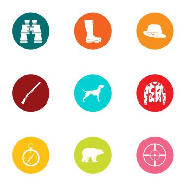 Araştırma avcılık simgeler ayarla, stil düz