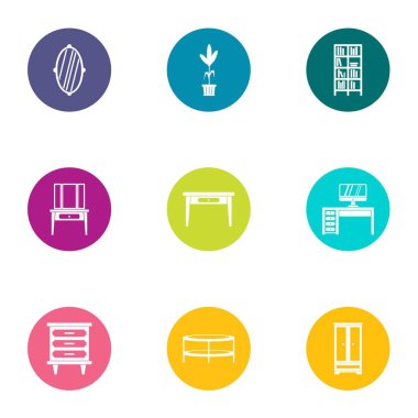 Kadınlar Icons set, düz stil köşe