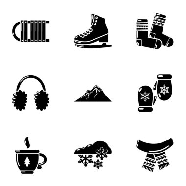 Kış öğleden sonra Icons set, basit tarzı