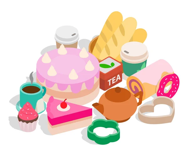 Tea édesség ClipArt, izometrikus stílus — Stock Vector