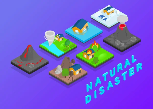 Natural disaster clip art, isometric style — Stock Vector